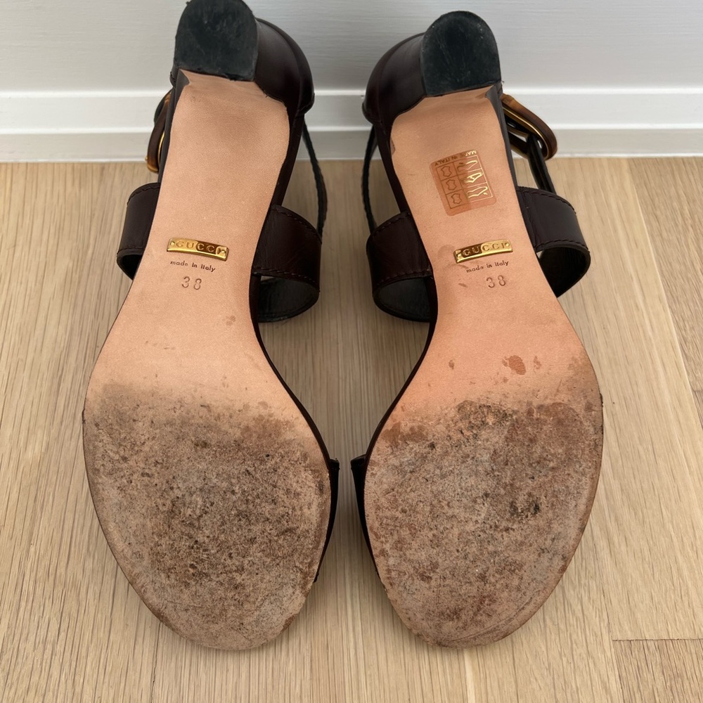 Gucci Cocoa Brown Lifford Ankle Buckle Leather Sandal Heels [Size 8] - Picture 4 of 6